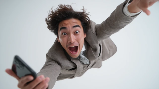 Man Falling Smartphone Selfie Fashion Suit