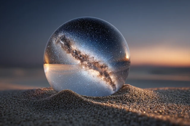 Crystal Ball on Desert Under a Starry Night