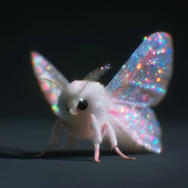 Cute Moth with Rainbow Wings Sparkle 3D Art