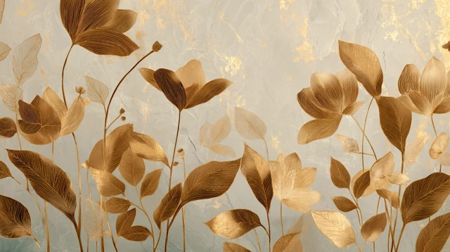 Golden Floral Art Muted Background Artisan Design
