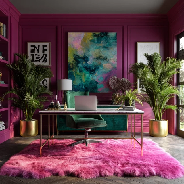 Maximalist Office Interior Design Hot Pink Purple