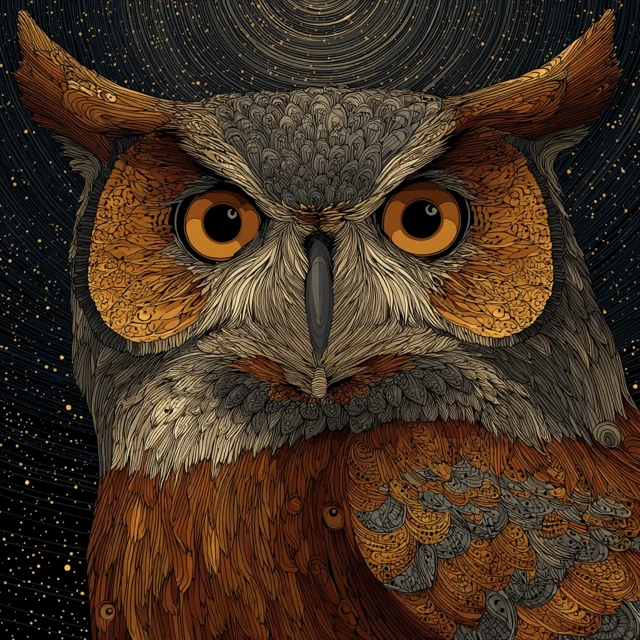 Beautiful Owl with Starry Night Background Art