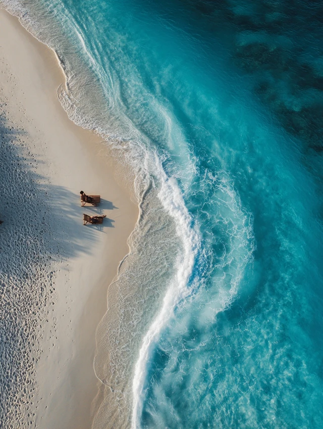 Drone View of White Beach and Turquoise Waters