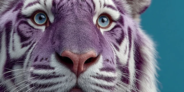 Friendly Purple Tiger Realistic Cartoon Portrait