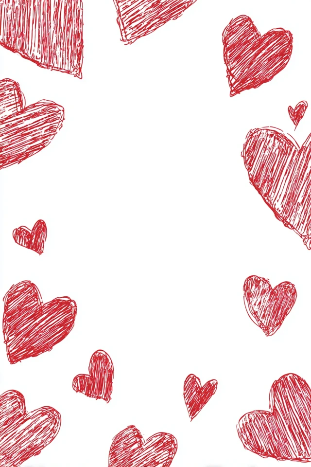 Hand Drawn Red Hearts on White Background