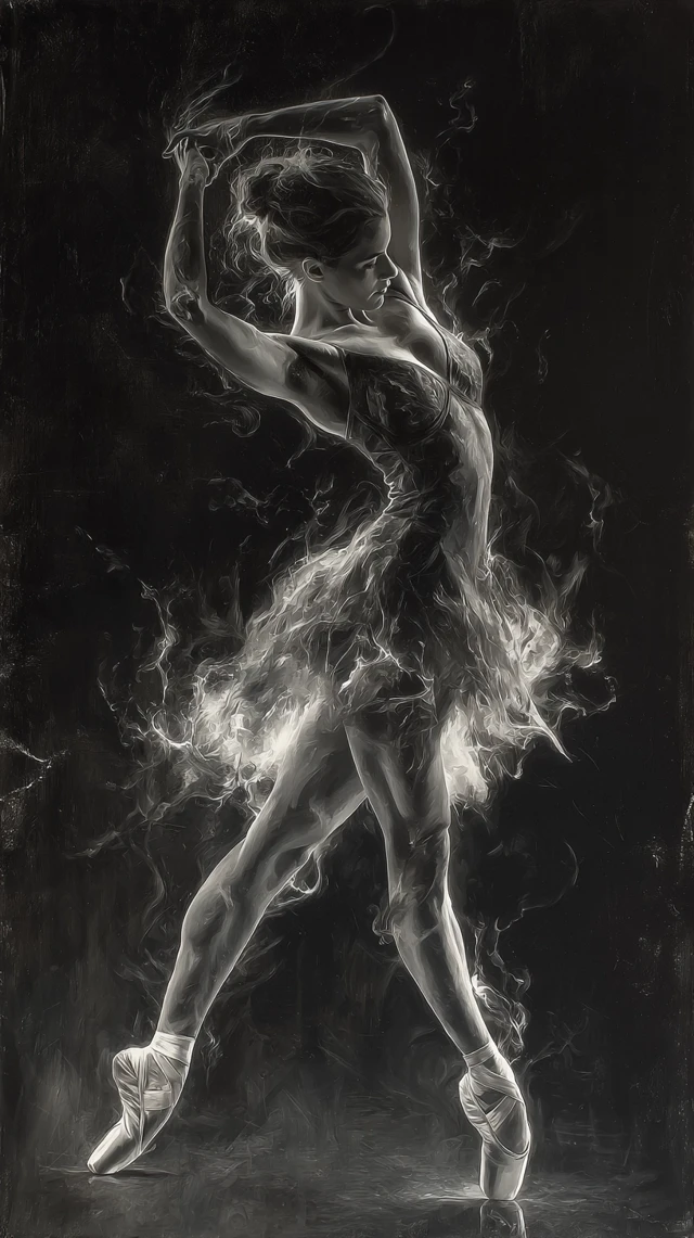 Dramatic Ballerina Black and White Art