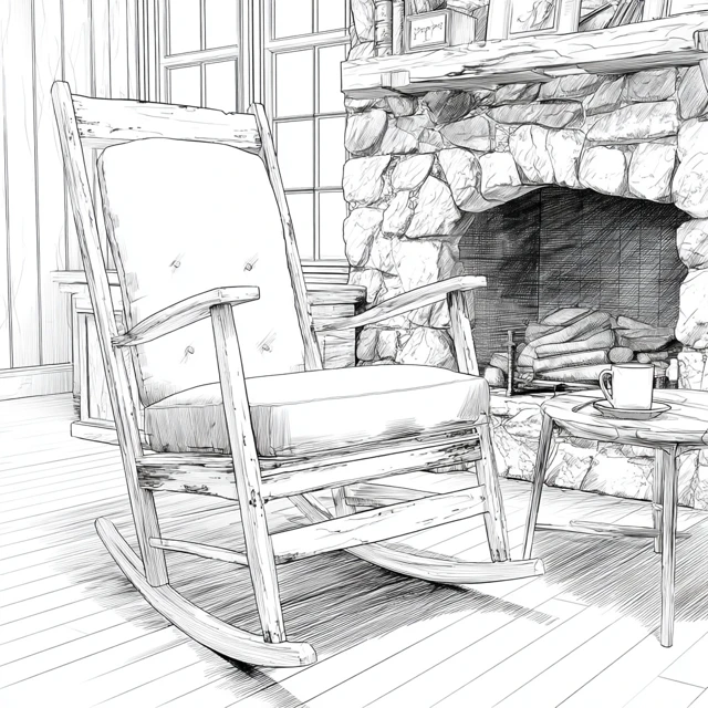 Cozy Fireplace Scene Pencil Drawing