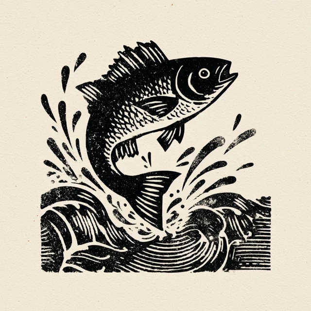 Mullet Fish Leaping Linocut Illustration