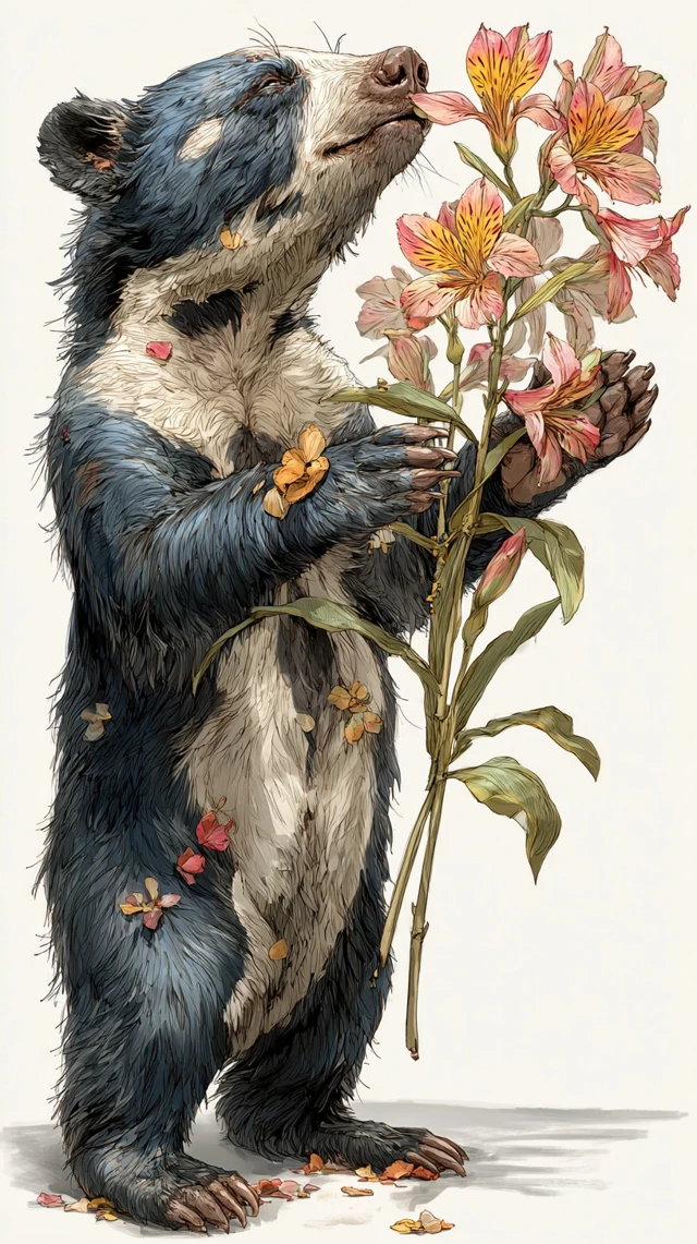 Spectacled Bear Smelling Flowers Art