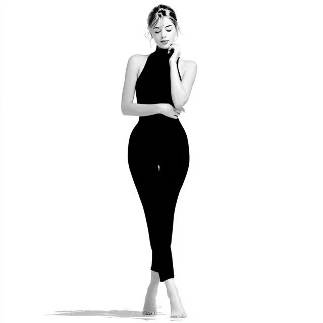 Minimalist Illustration of a Woman in Tight-Fitting Outfit