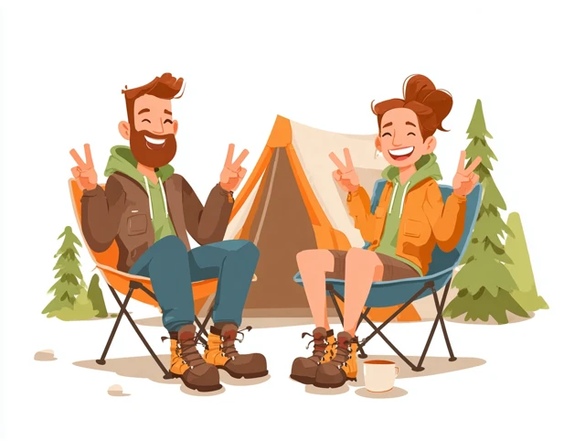 Camping Couple Happy Outdoors Cartoon Illustration