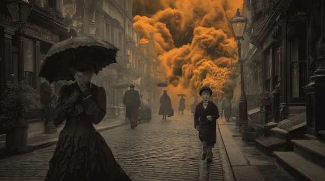 Victorian London Street Scene in Grayscale