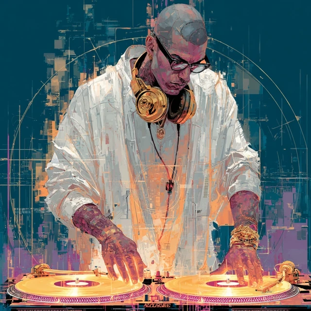 DJ Portrait: Futuristic Vibes with Glowing Turntables