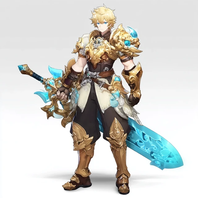 Anime Warrior Blond Hair with Huge Sword Retro Style