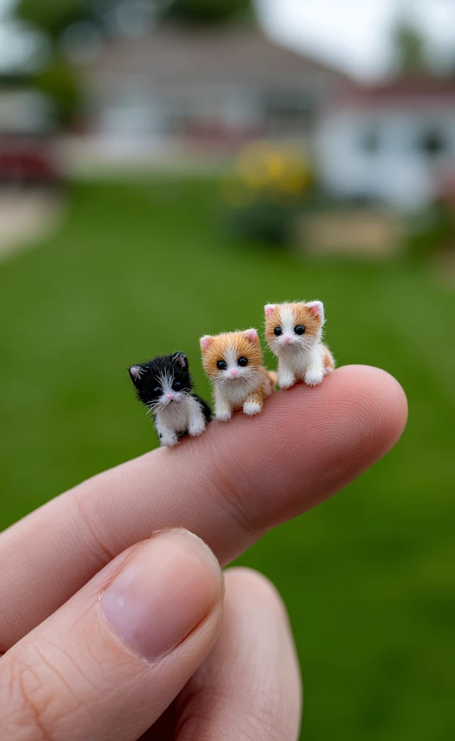 Miniature Kittens on a Finger Adorable Cat Photography