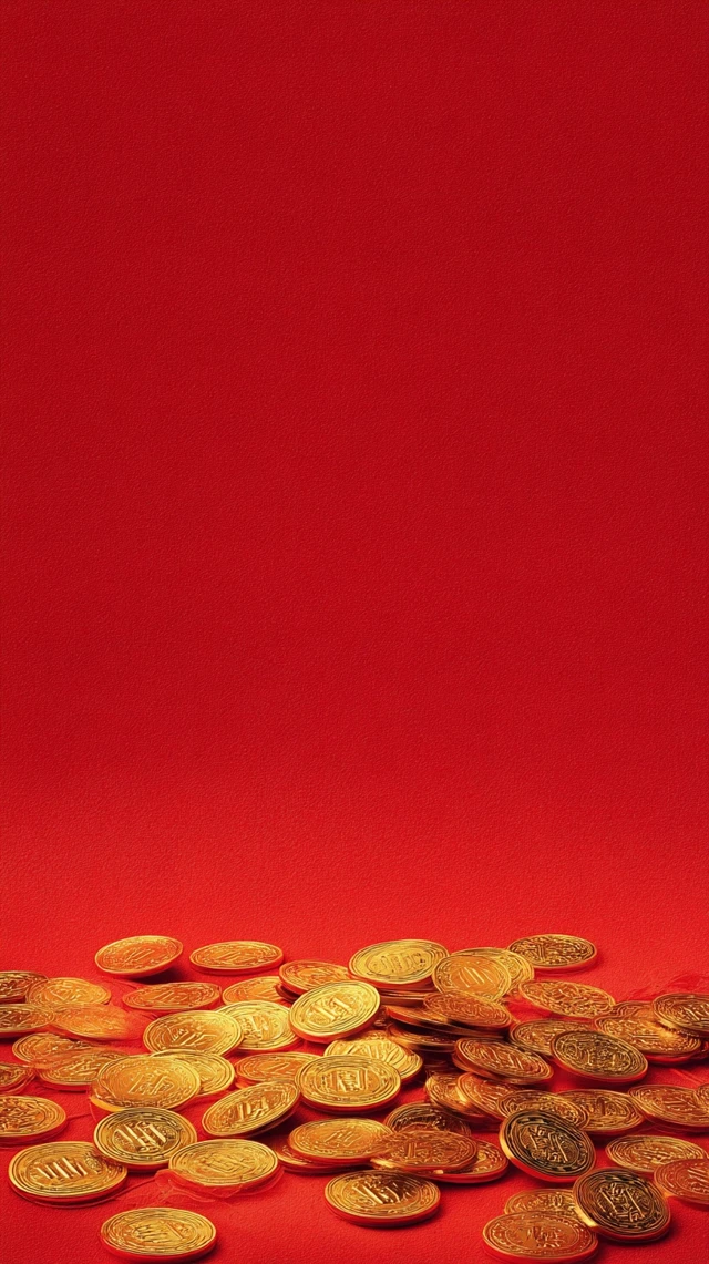 Lunar New Year Poster Golden Coins Red Background