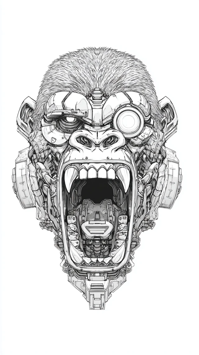 Cybernetic Gorilla Roaring Illustration