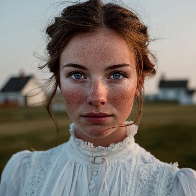 Young Woman in White Dress Montana Ranch