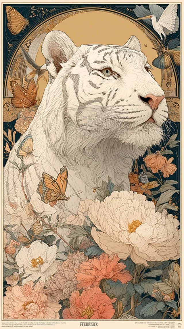 White Tiger Illustration Hermes Scarf Style Art