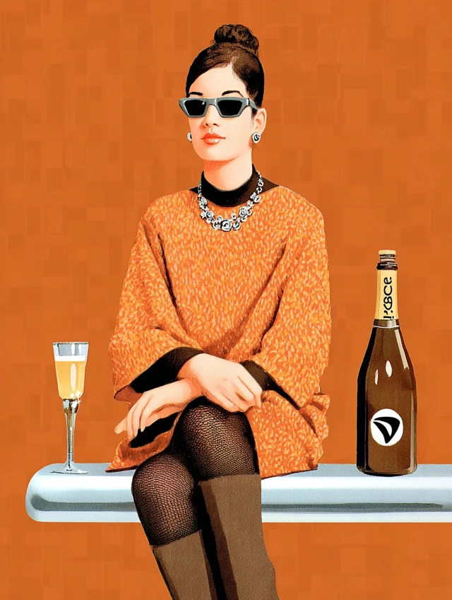 Retro Advertisement Featuring a Woman and a Bottle