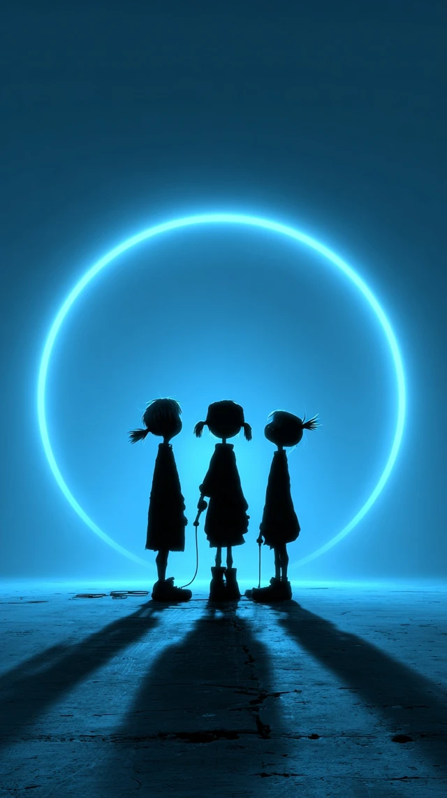 Silhouette Children Neon Ring Illustration