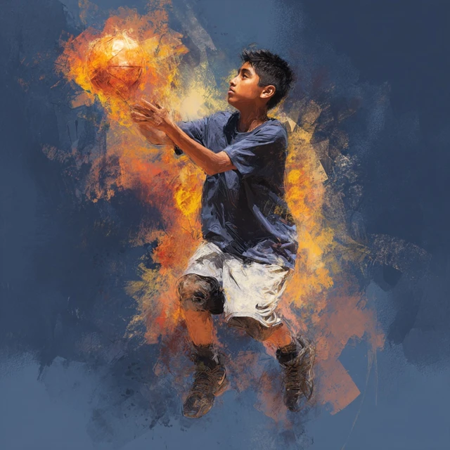 Latino Basketball Player Throwing Fiery Ball