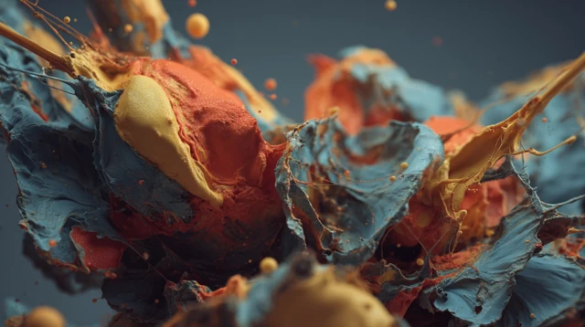 Abstract Organic Forms with Vivid Paint Splashes