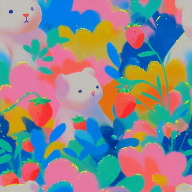 Cute Illustration of Strawberries and Teddy Bears