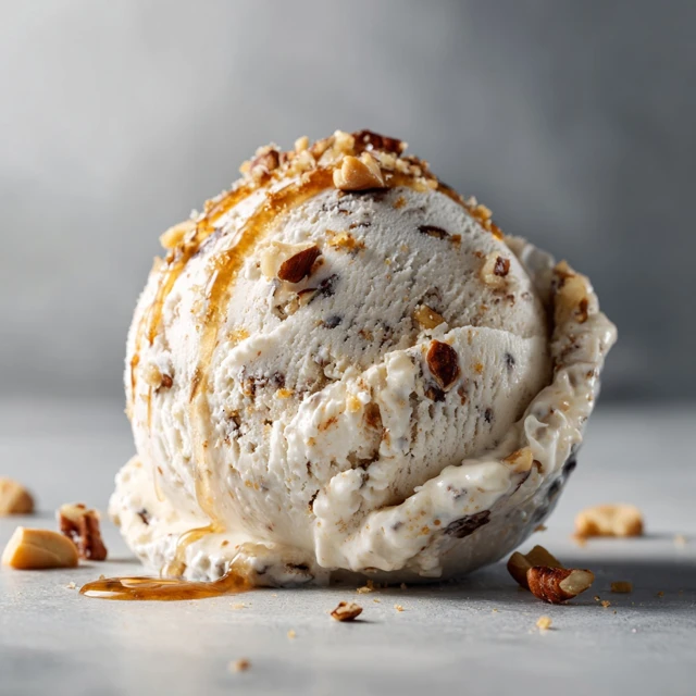 Luxurious Pecan Ice Cream Scoop Tempting Dessert