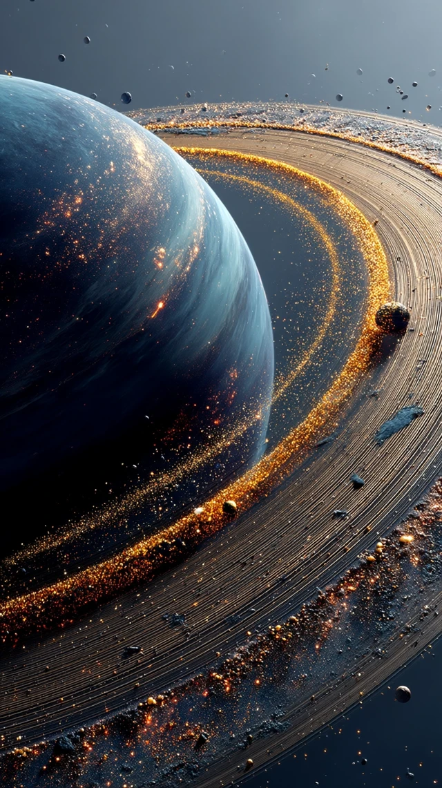 Enigmatic Planet with Swirling Rings and Vibrant Colors