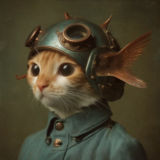 Catfish Cat in a Helmet Realistic Portrait