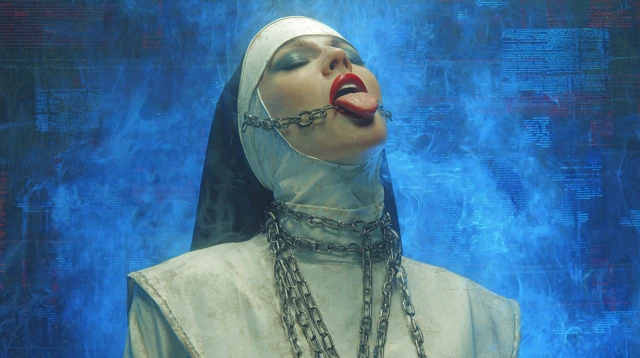 Cyberpunk Nun Smoking Chains and Laughing