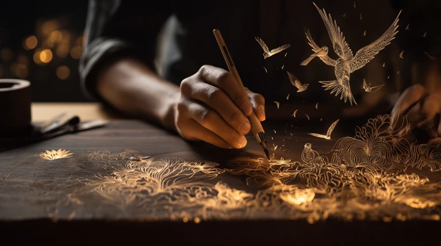 AI Artistry: Hand Carving and Digital Floral Design