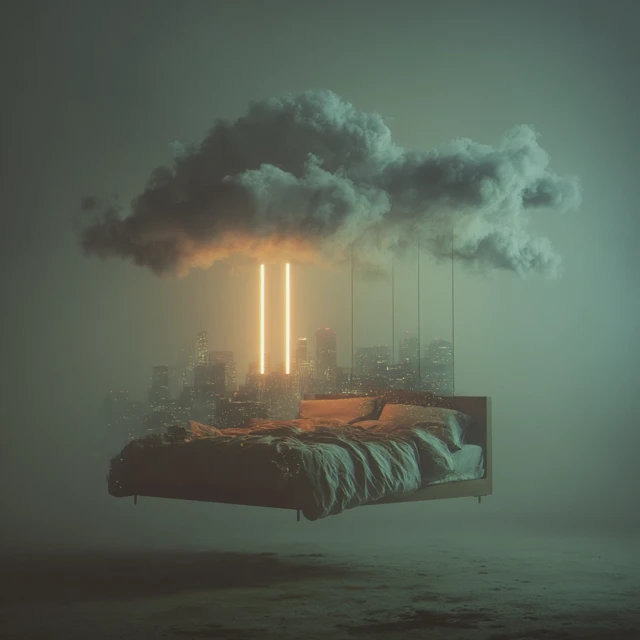 Dreamy Bed Floating in the Clouds Photography