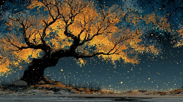 Glowing Tree in Space Illustration