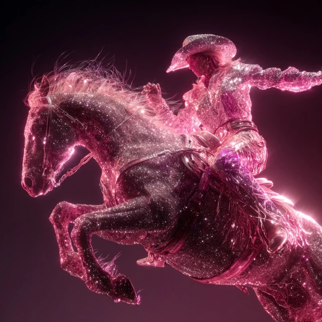 Glitter Rodeo Cowgirl Glamorous Bucking Horse