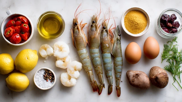 Fresh Paella Ingredients on White Surface