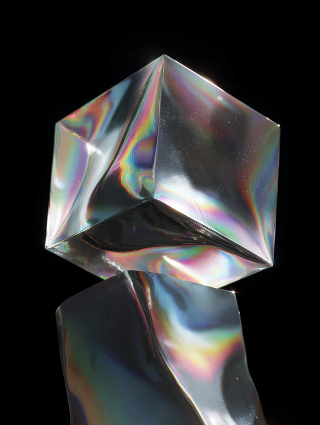 Futuristic Chrome Sculpture Holographic Glitch Cube