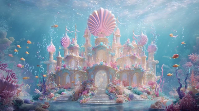 Underwater Mermaid Castle Dreamy Fantasy Scene