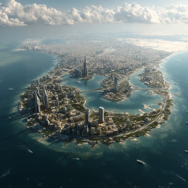 Holographic Bahrain Futuristic City 3D Drone View