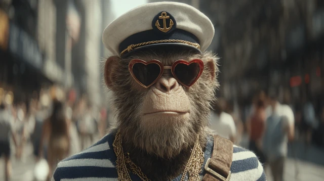 Stylish Ape in NYC Captains Hat and Sunglasses