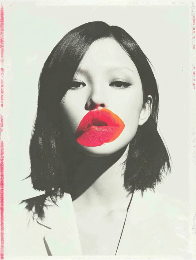 Vogue Portrait Asian Woman Butterfly Lips