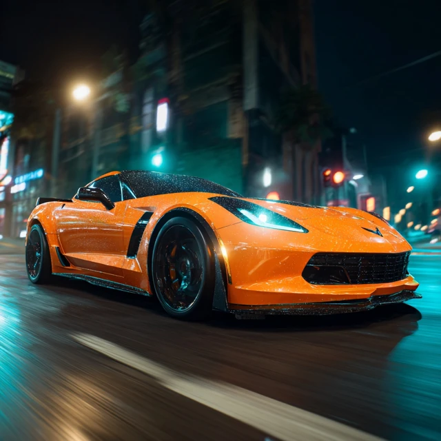 Corvette in Downtown LA at Night Album Cover Art