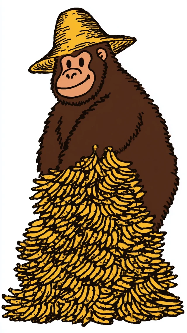 Cartoon Monkey with Bananas