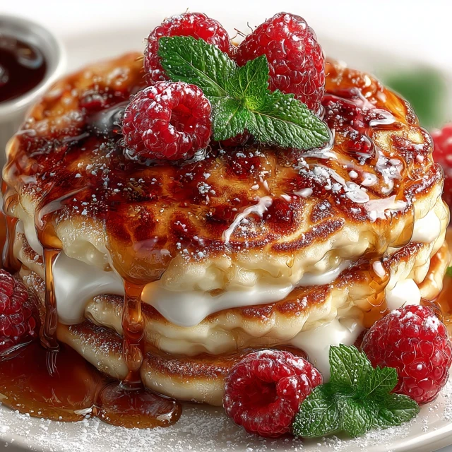 Delicious Pancakes with Syrup and Raspberries