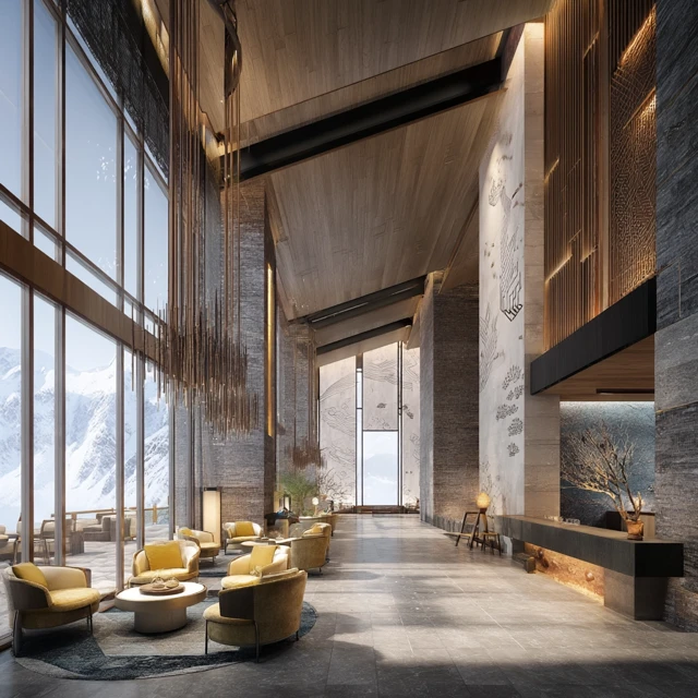 Luxury Hotel Lobby Changbai Mountain with Alpine View