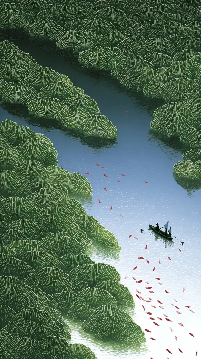 Lotus Pond Painting Tranquil Scene Nature Art