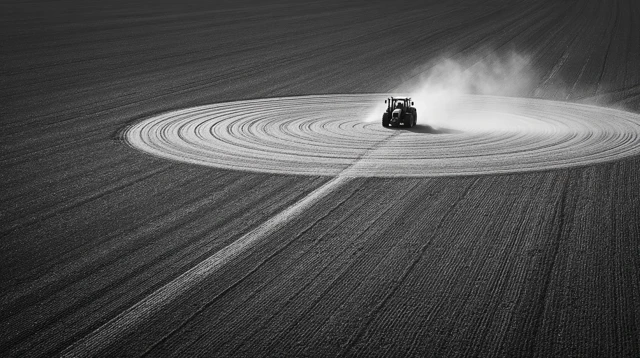 Precision Farming Art: Tractor Drawing in Field