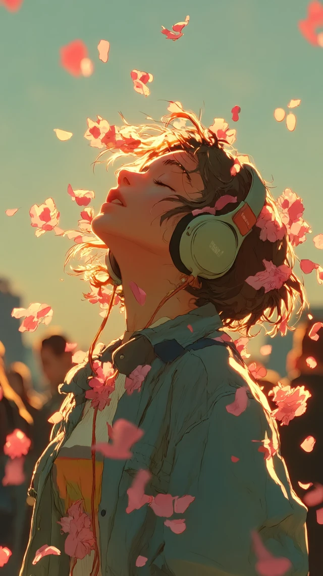Teenage Girl Listening to Music in Peaceful Scene