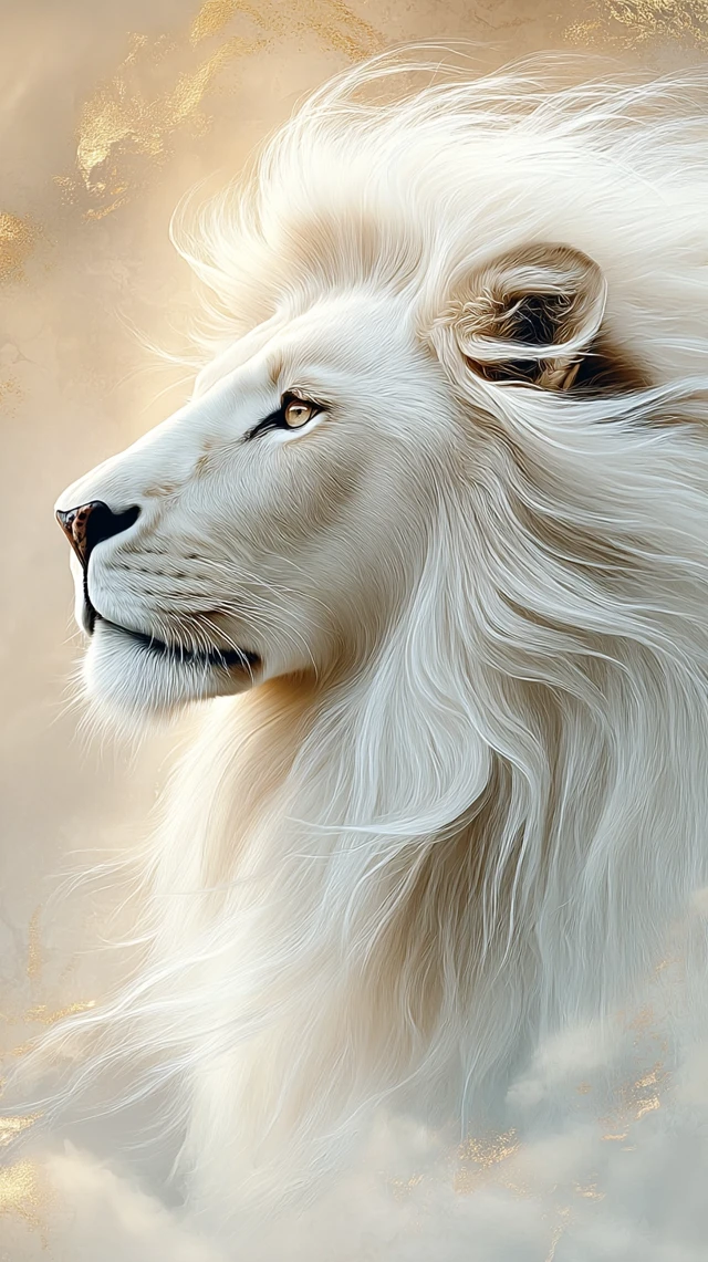 Majestic White Lion Pastel Drawing Art